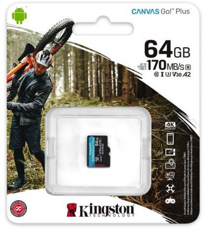 Imagine Card micro SDXC 64GB Clasa 10 UHS-I Canvas GO Plus, Kingston SDCG3/64GBSP